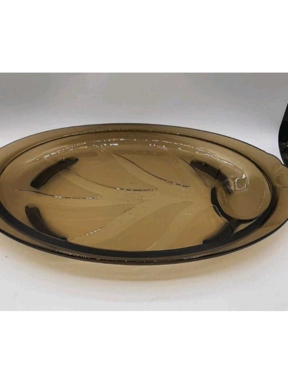Vintage Pyrex 815 Tree of Life Smoke Brown Glass Carving Serving Platter USA
